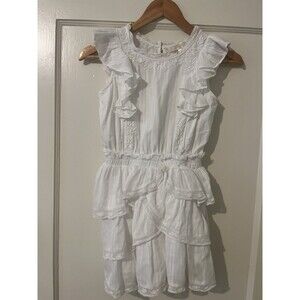 Love Shack Fancy Girls Decker Dress White Cotton Flutter Sleeve Size Y10
